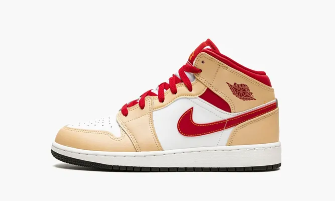 Кроссовки Air Jordan 1 Mid GS «Light Curry Cardinal» бежевый