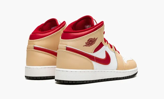 Кроссовки Air Jordan 1 Mid GS «Light Curry Cardinal» бежевый