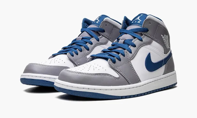 Кроссовки Air Jordan 1 Mid «True Blue / Cement» серый,белый
