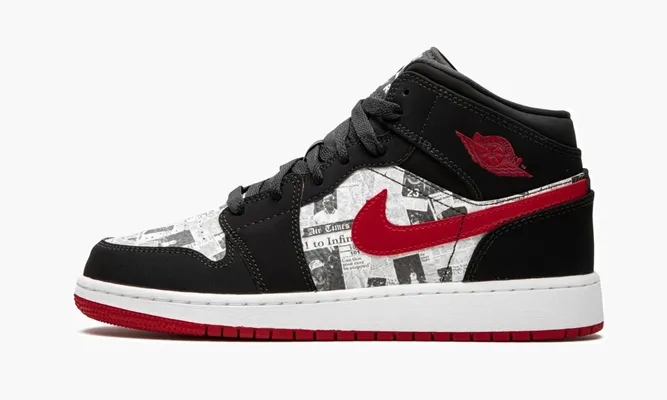 Кроссовки Air Jordan 1 Mid SE GS «Newspaper» черный