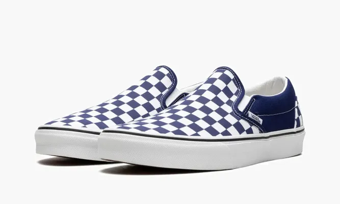 Кроссовки Vans Checkerboard Classic Slip-on «Beacon Blue» синий,белый