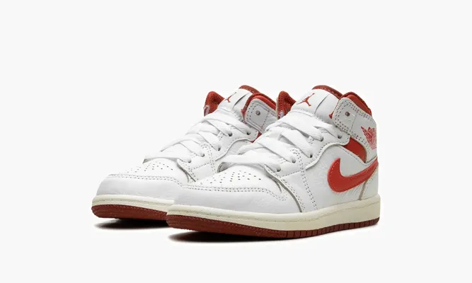 Кроссовки Air Jordan 1 Mid SE «White / Lobster / Dune Red / Sail / Vachetta Tan» белый