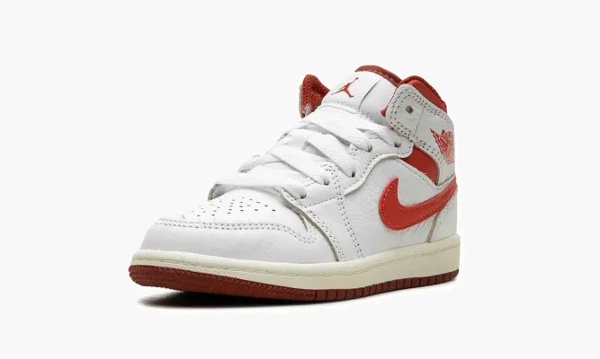Кроссовки Air Jordan 1 Mid SE «White / Lobster / Dune Red / Sail / Vachetta Tan» белый