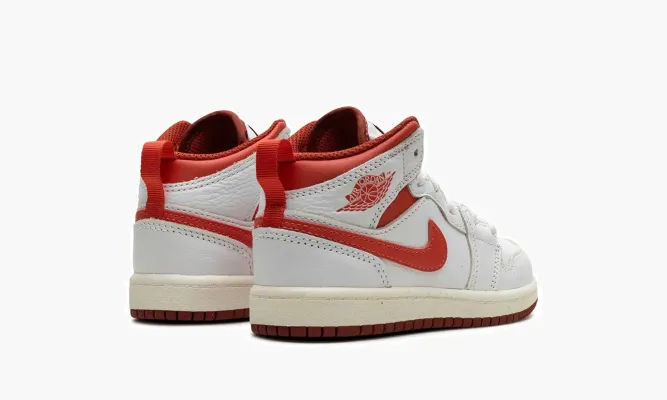 Кроссовки Air Jordan 1 Mid SE «White / Lobster / Dune Red / Sail / Vachetta Tan» белый