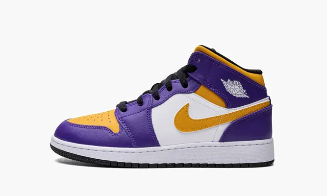 Кроссовки Air Jordan 1 Mid GS «Lakers» фиолетовый