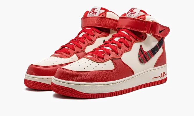 Кроссовки Air Force 1 Mid '07 LX «Plaid Cream Red» красный,белый