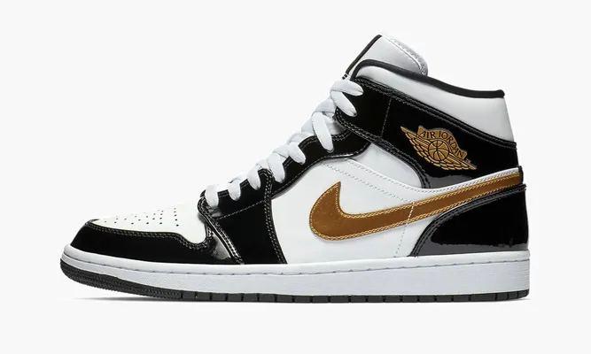 Кроссовки Air Jordan 1 Mid SE «Black Gold Patent Leather» белый