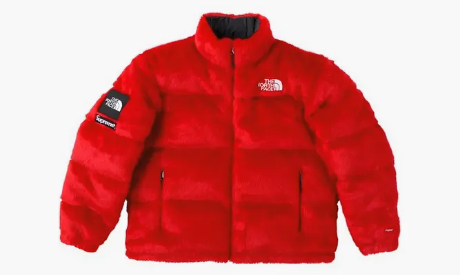 Одежда Supreme X The North Face Faux Faur Nuptse Jacket Red красный