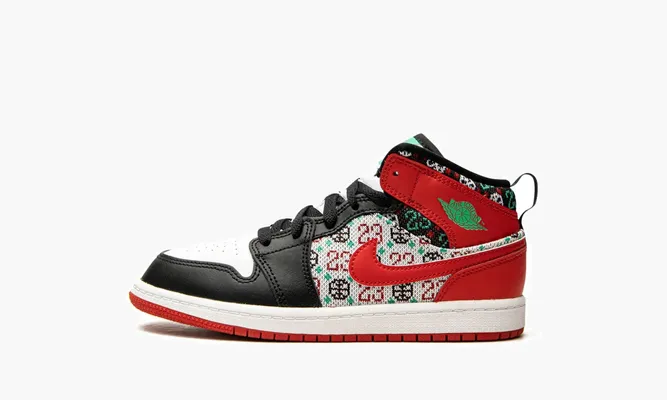 Для самых маленьких Air Jordan 1 Mid SE PS «Ugly Christmas Sweater» черный