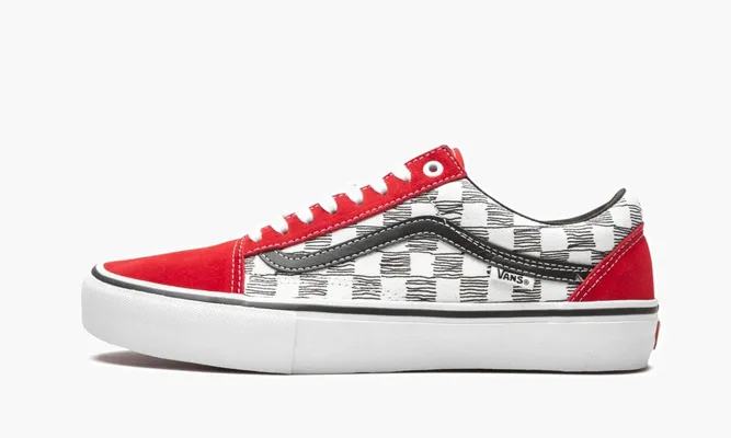 Кроссовки Vans Old Skool Pro «Sketched Checkerboard» красный,белый