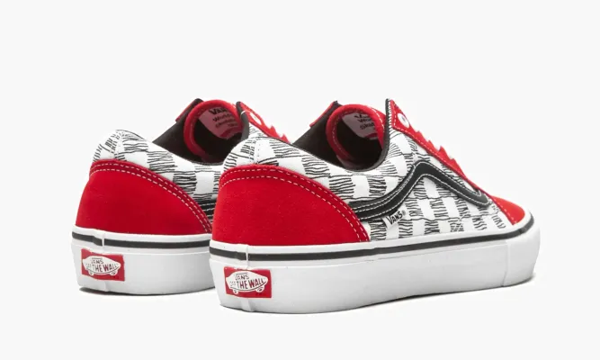 Кроссовки Vans Old Skool Pro «Sketched Checkerboard» красный,белый