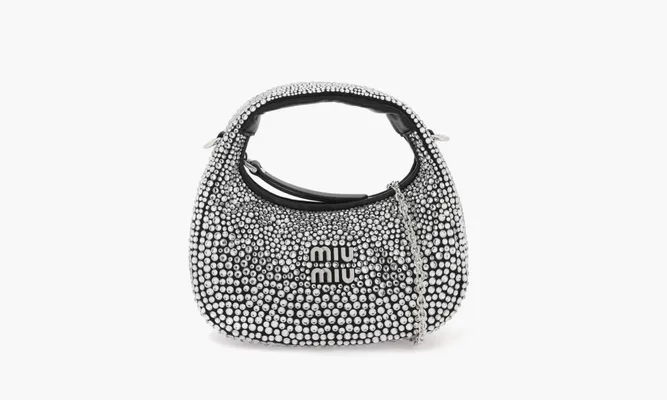 Сумки Miu Miu Wander Satin And Silk Mini Hobo Bag With Syntentic Crystals «Black» черный