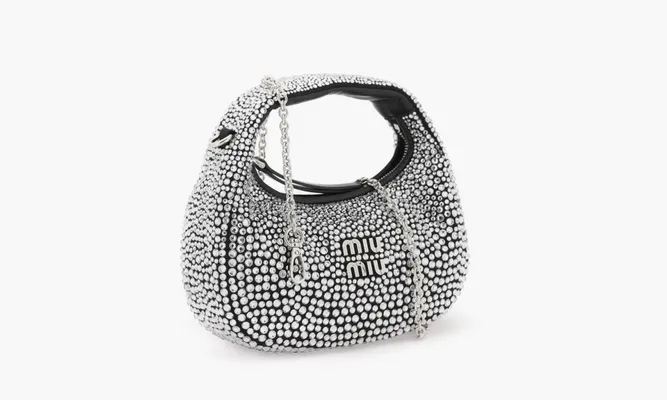 Сумки Miu Miu Wander Satin And Silk Mini Hobo Bag With Syntentic Crystals «Black» черный