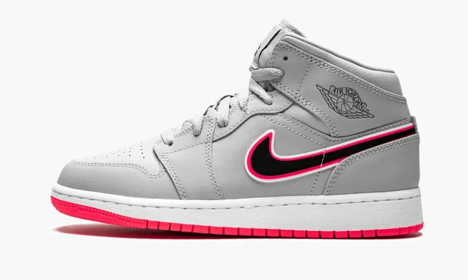 Кроссовки Air Jordan 1 Mid GS «Wolf Grey Racer Pink» серый
