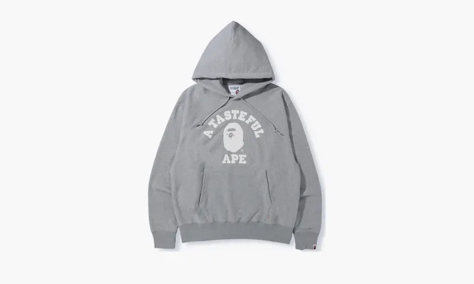 Одежда BAPE x JJJJound Relaxed Classic College Pullover Hoodie «Gray» серый