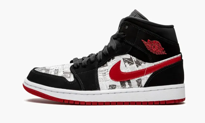 Кроссовки Air Jordan 1 Mid SE «Newspaper Air Times» черный