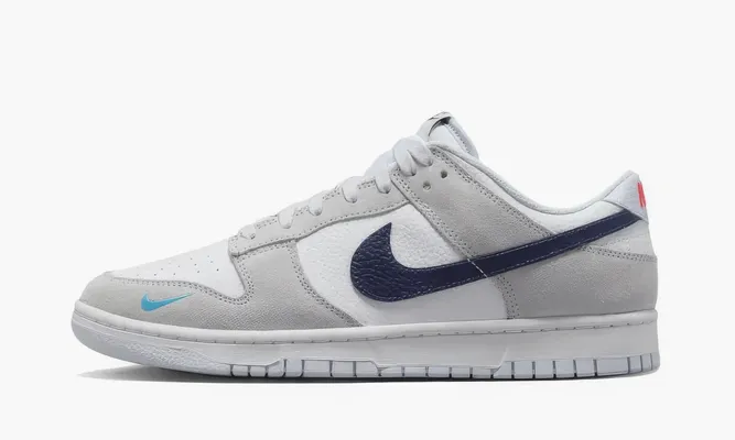 Кроссовки Nike Dunk Low «White Grey Navy Aqua Mini Swoosh» серый,белый