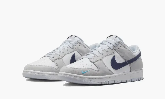 Кроссовки Nike Dunk Low «White Grey Navy Aqua Mini Swoosh» серый,белый