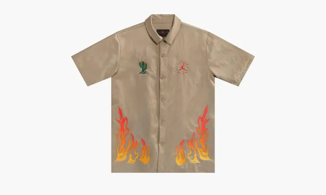 Одежда Cactus Jack by Travis Scott x Jordan Button Down Shirt «Khaki/University Red» коричневый