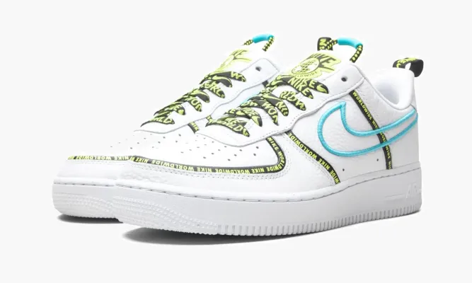 Кроссовки Air Force 1 Low «Worldwide White Blue Fury Volt» белый