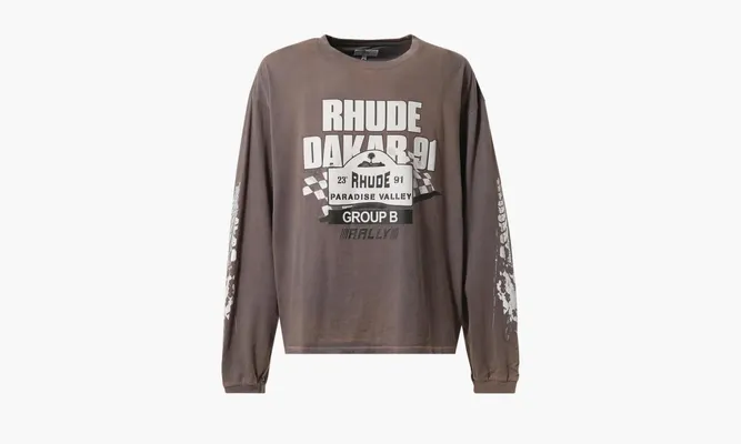 Одежда RHUDE Dakar 91 Long-sleeve Tee «Vintage Grey» коричневый
