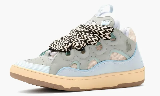 Кроссовки Lanvin Leather Curb Sneakers Light Blue lightBlue