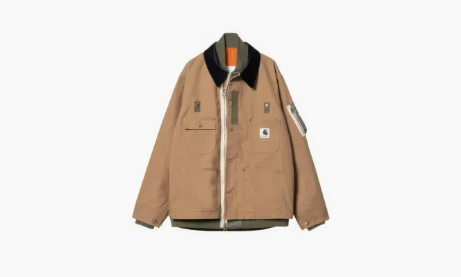 Одежда Sacai X Carhartt WIP FW23 Jacket «Brown» коричневый