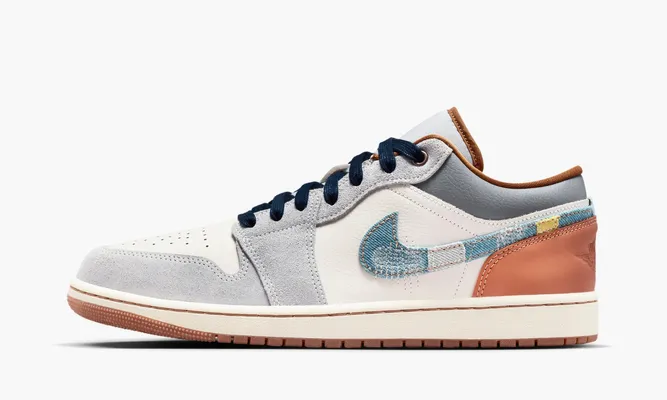 Кроссовки Jordan 1 Low SE «Phantom Repaired Denim Swoosh» серый