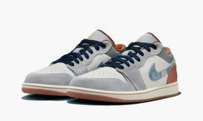 Кроссовки Jordan 1 Low SE «Phantom Repaired Denim Swoosh» серый