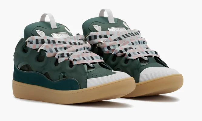 Кроссовки Lanvin Leather Curb Sneakers Green зеленый