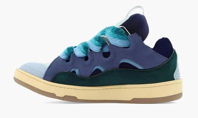 Кроссовки Lanvin Leather Curb «Blue-green» синий