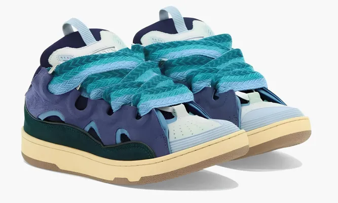 Кроссовки Lanvin Leather Curb «Blue-green» синий