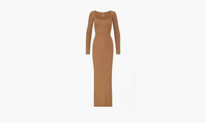 Одежда SKIMS Soft Lounge Long Sleeve Dress «Light Brown» коричневый