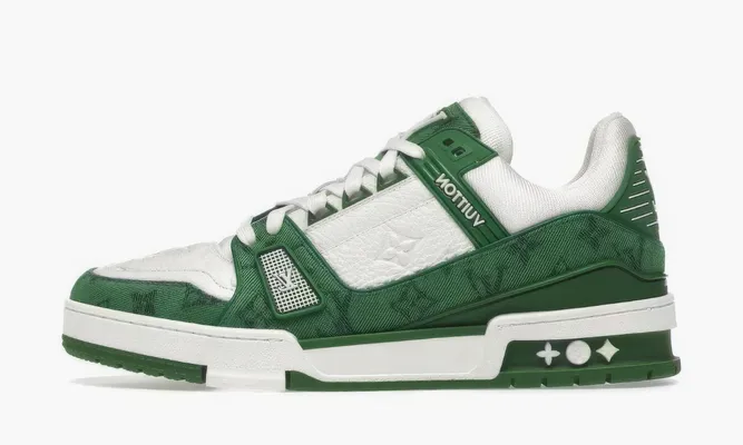 Кроссовки Louis Vuitton Trainer «Green Monogram Denim White» зеленый