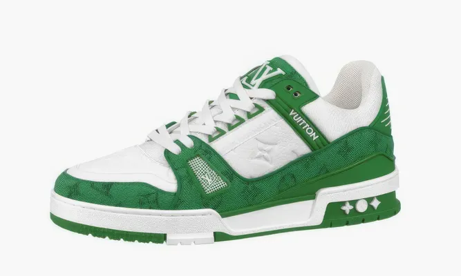 Кроссовки Louis Vuitton Trainer «Green Monogram Denim White» зеленый