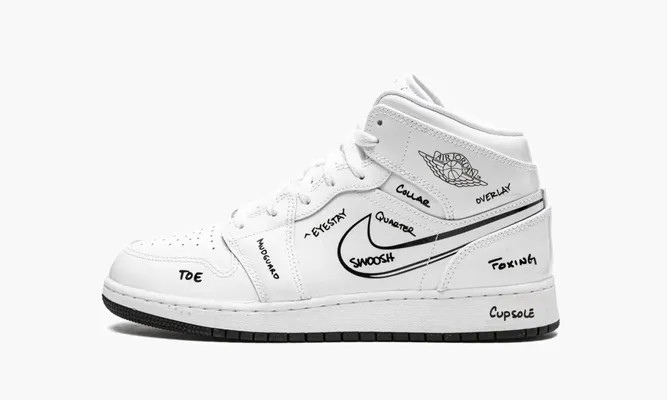 Кроссовки Air Jordan 1 Mid GS «Schematic» белый