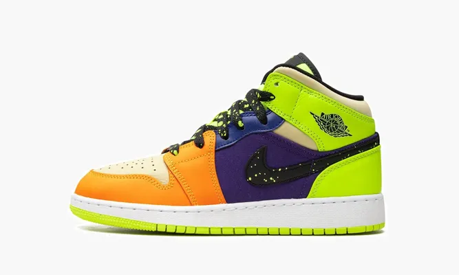 Кроссовки Air Jordan 1 Mid SE GS «Volt / Vivid Orange» оранжевый