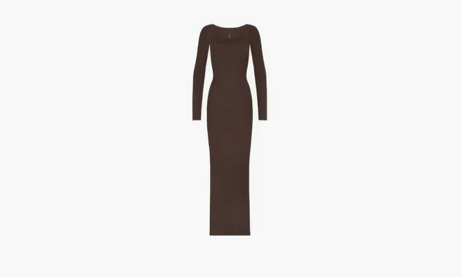 Одежда SKIMS Soft Lounge Long Sleeve Dress «Brown» коричневый
