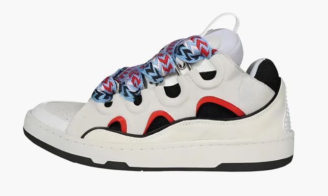 Кроссовки Lanvin Leather Curb Light Grey Black Red белый