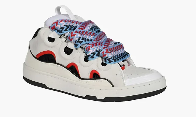 Кроссовки Lanvin Leather Curb Light Grey Black Red белый