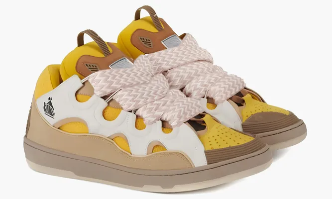 Кроссовки Lanvin Leather Curb Beige Yellow желтый