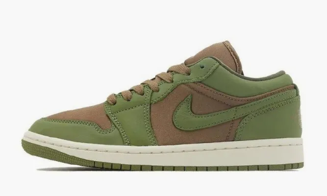Кроссовки Air Jordan 1 Low SE WMNS Brown Kelp Sky J Light Olive зеленый
