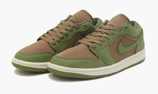 Кроссовки Air Jordan 1 Low SE WMNS Brown Kelp Sky J Light Olive зеленый