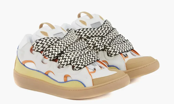 Кроссовки Lanvin Leather Curb White Yellow белый