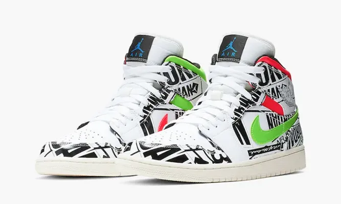 Кроссовки Air Jordan 1 Mid «All Over Logos» белый