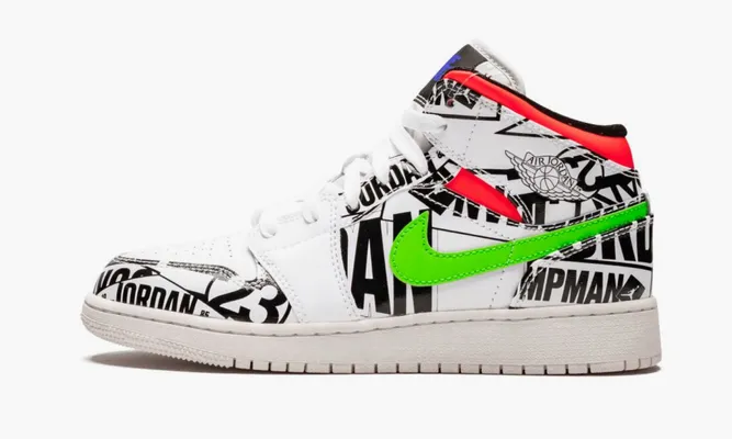Кроссовки Air Jordan 1 Mid GS «All Over Logos» белый