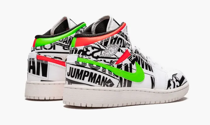 Кроссовки Air Jordan 1 Mid GS «All Over Logos» белый