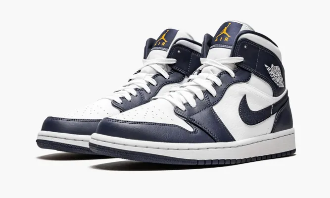 Кроссовки Air Jordan 1 Mid «White Metallic Gold Obsidian» синий