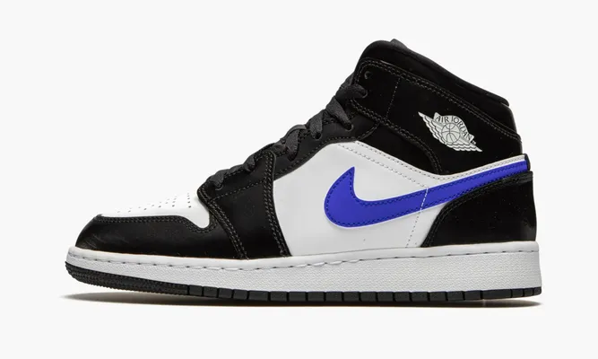 Кроссовки Air Jordan 1 Mid GS «Black Racer Blue White» черный