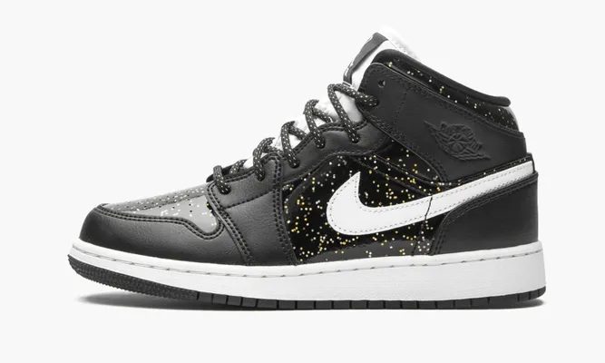 Кроссовки Air Jordan 1 Mid SE GS «Black Glitter» черный